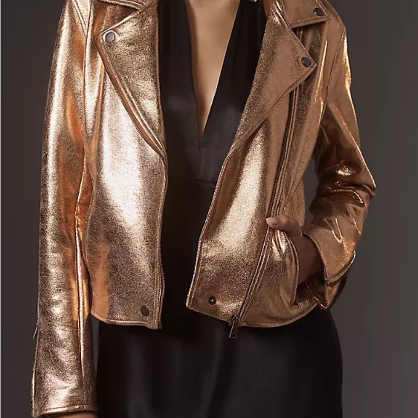 New With Tags - The Saige Metallic Faux-Leather Moto Jacket
